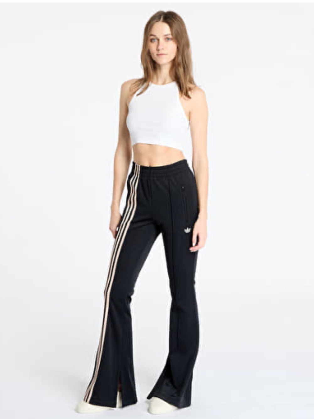 adidas Black Track Pants with Tan/Cream Triple Stripes